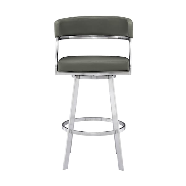 Dione 26 In. Counter Height Swivel Grey Faux Leather And Brushed Stainless Steel Bar Stool